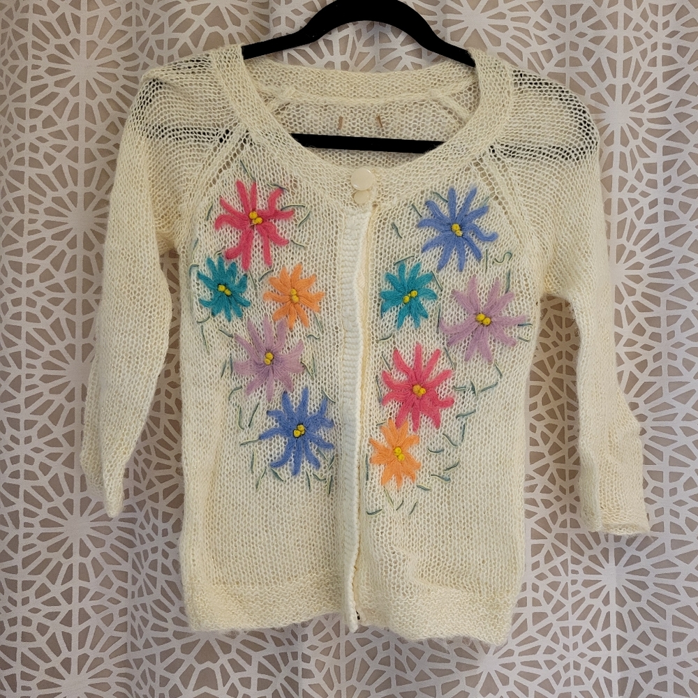 Vintage Knit Floral Sweater Cardigan